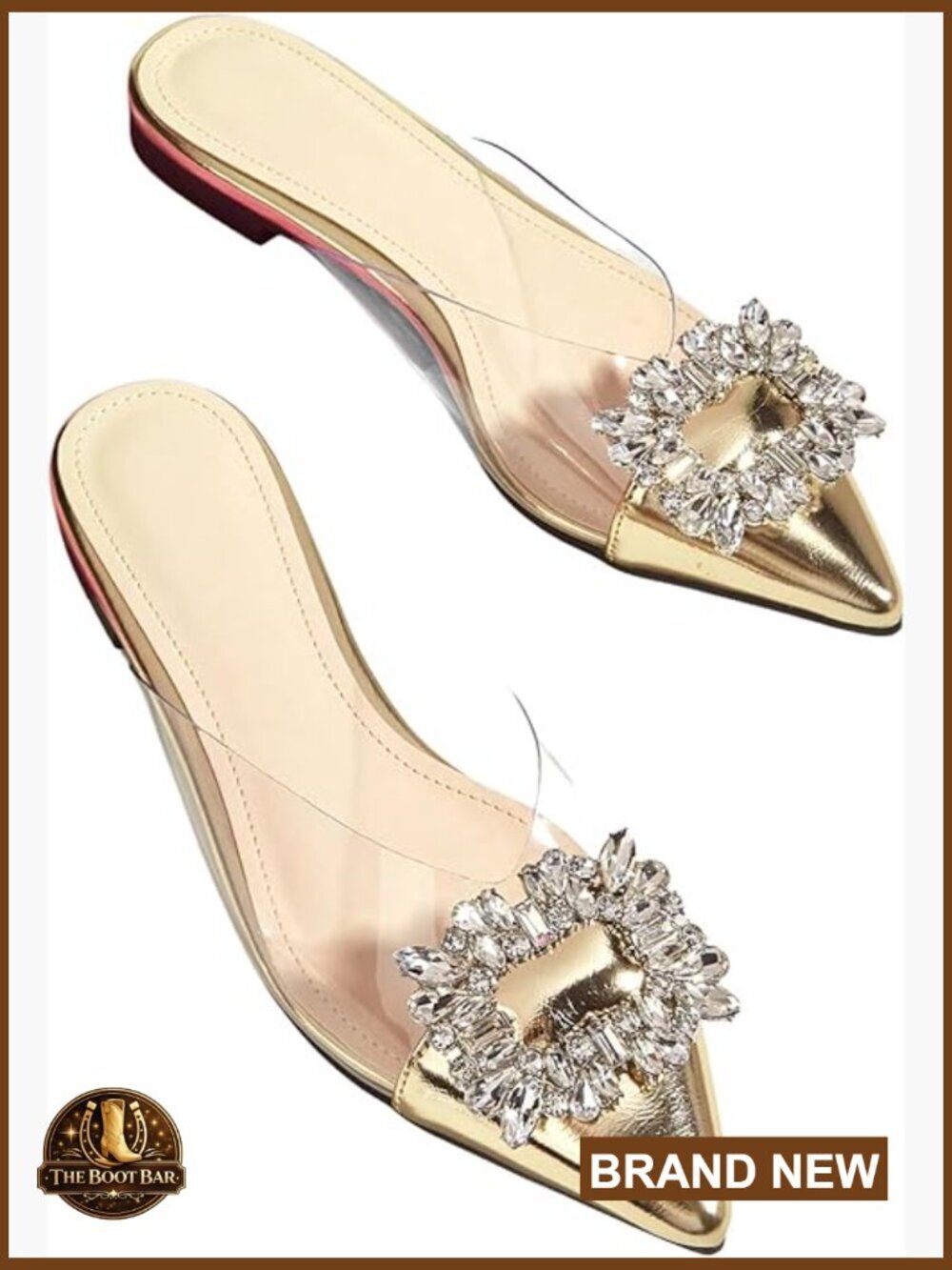 Rhinestone Transparent Pointed Toe Backless Mules Flat Slip On